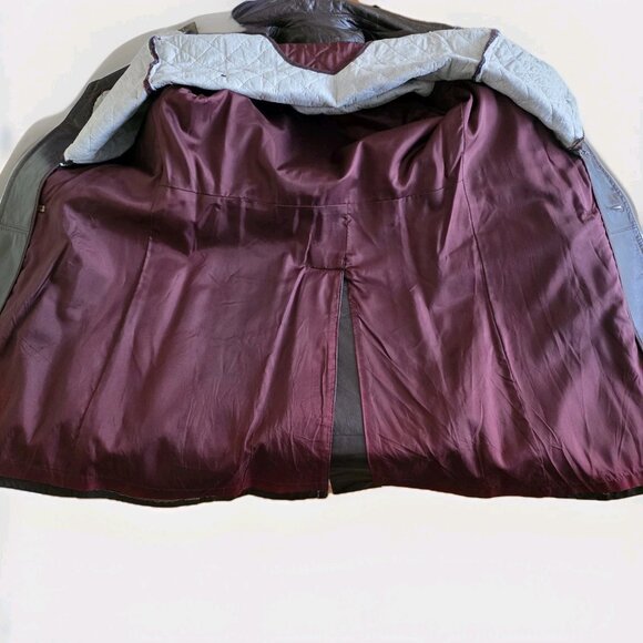 Vtg Cosa Nova Leather Trench Coat Men 36 Brown Belt Canada Quilted Remove Lining - Picture 14 of 16